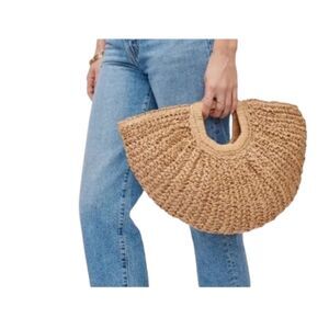 Ramla Woven Crescent Crochet Natural Raffia Vacation Beach Bag Tan - NWOT